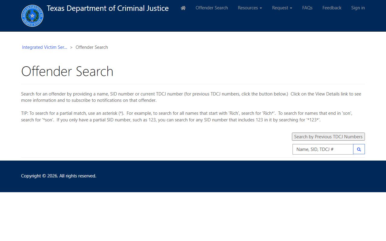 TDCJ IVSS offender search for Young Medical Facility inmate lookup